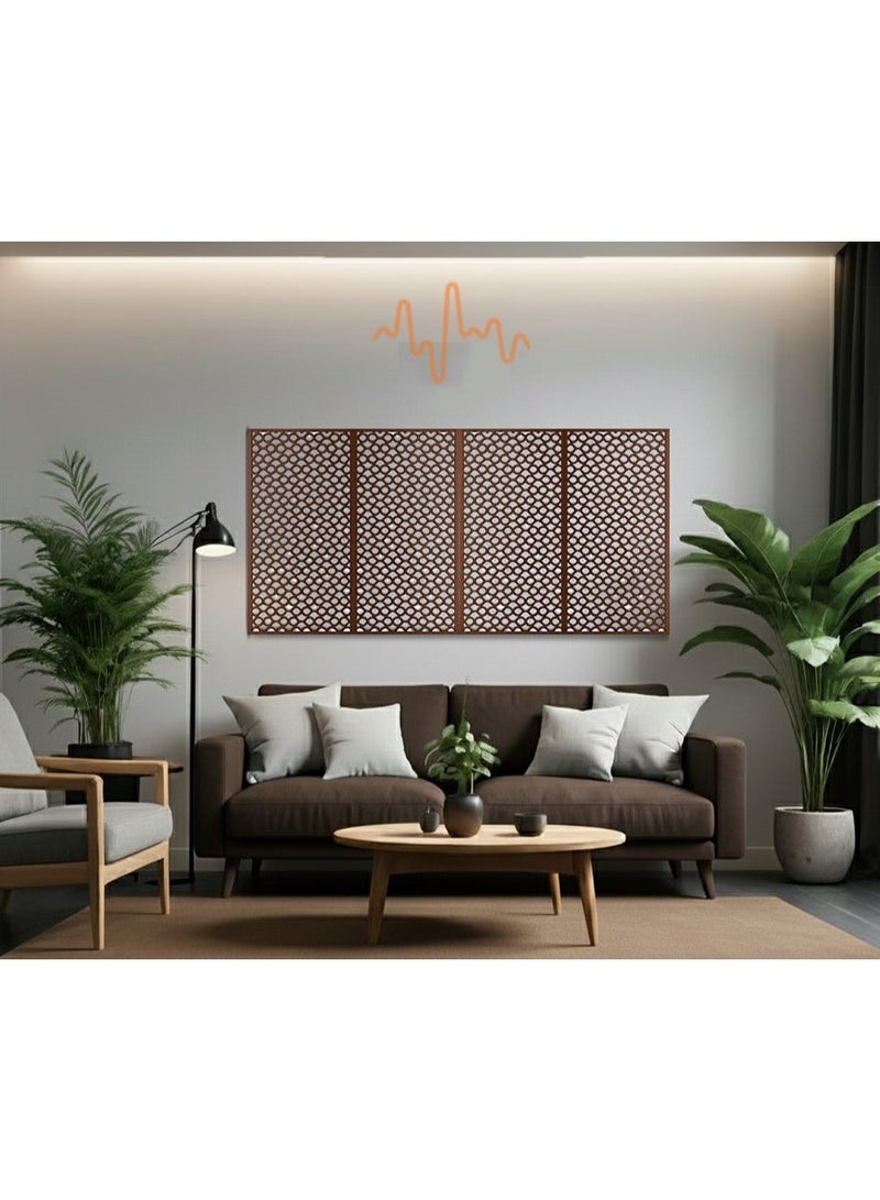أكويستك موشان لوحات جدارية خشبية من خشب MDF من ACOUSTIC MOTION®، تصميم FLUXA مع شريط لاصق مزدوج الوجه، لون بني عصري، مناسبة للمنزل، غرفة المعيشة، غرفة النوم، المكتب والفندق، 25×50×0.5 سم، طقم من 4 قطع - Image 1